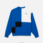 Lacoste סווטשירט עם אפקט טלאים בגזרה רופפת DZ4D0D956 כחול לבן nne גברים - Image 5