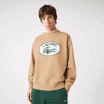 Lacoste סווטשירט עם הדפס מונוגרמה ממותג בגזרה רופפת DZ4D0D1009 בז' 02s גברים