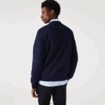 Lacoste סווטשירט עם צווארון בהדפס תנין DZ4D0D1029 כחול כהה 166 גברים - Image 2