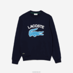 Lacoste סווטשירט עם צווארון בהדפס תנין DZ4D0D1029 כחול כהה 166 גברים - Image 4