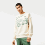 Lacoste סווטשירט עם צווארון עגול בגזרה רופפת בהדפס קרוק DZ4D0D360 לבן xfj גברים
