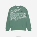 Lacoste סווטשירט עם צווארון עגול בגזרה רופפת בהדפס קרוק DZ4D0D361 ירוק חאקי kx5 גברים - Image 4