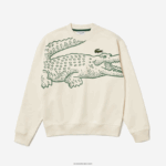 Lacoste סווטשירט עם צווארון עגול בגזרה רופפת בהדפס קרוק DZ4D0D360 לבן xfj גברים - Image 4