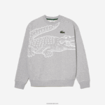 Lacoste סווטשירט עם צווארון עגול בגזרה רופפת בהדפס קרוק DZ4D0D362 chine אפור cca גברים - Image 4