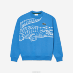 Lacoste סווטשירט עם צווארון עגול בגזרה רופפת בהדפס קרוק DZ4D0D363 כחול l99 גברים - Image 4