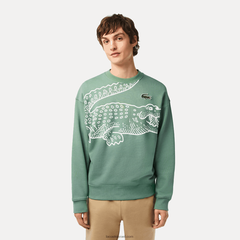 lacoste_d7a1d795d795d798d7a9d799d7a8d798_d7a2d79d_d7a6d795d795d790d7a8d795d79f_d7a2d792d795d79c_d791d792d796d7a8d794_d7a8d79.png Lacoste סווטשירט עם צווארון עגול בגזרה רופפת בהדפס קרוק DZ4D0D361 ירוק חאקי kx5 גברים - Image 1