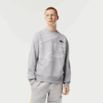 Lacoste סווטשירט עם צווארון עגול בגזרה רופפת בהדפס קרוק DZ4D0D362 chine אפור cca גברים