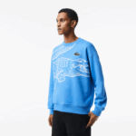 Lacoste סווטשירט עם צווארון עגול בגזרה רופפת בהדפס קרוק DZ4D0D363 כחול l99 גברים