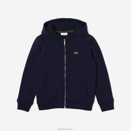 Lacoste סווטשירט עם קפוצ'ון עם רוכסן בכיס קנגורו DZ4D0D3189 כחול כהה 166 ילדים