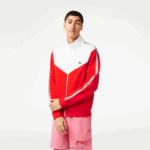 Lacoste סווטשירט עם רוכסן בהתאמה קלאסית DZ4D0D19 אדום לבן שנות 75 גברים