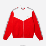 Lacoste סווטשירט עם רוכסן בהתאמה קלאסית DZ4D0D19 אדום לבן שנות 75 גברים - Image 3
