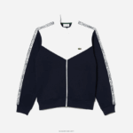 Lacoste סווטשירט עם רוכסן בהתאמה קלאסית DZ4D0D21 כחול כהה לבן 525 גברים - Image 4