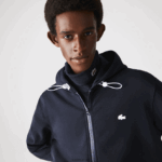 Lacoste סווטשירט עם רוכסן בשילוב כותנה עם קפוצ'ון DZ4D0D1177 כחול כהה hde גברים