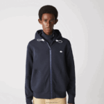 Lacoste סווטשירט עם רוכסן בשילוב כותנה עם קפוצ'ון DZ4D0D1177 כחול כהה hde גברים - Image 4