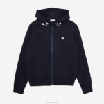 Lacoste סווטשירט עם רוכסן בשילוב כותנה עם קפוצ'ון DZ4D0D1177 כחול כהה hde גברים - Image 5