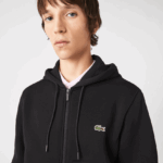 Lacoste סווטשירט עם רוכסן עם קפוצ'ון להקות מודפסות DZ4D0D1240 שחור 031 גברים - Image 3