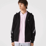 Lacoste סווטשירט עם רוכסן עם קפוצ'ון להקות מודפסות DZ4D0D1240 שחור 031 גברים - Image 5
