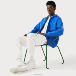 Lacoste סווטשירט עם רוכסן עם קפוצ'ון להקות מודפסות DZ4D0D1241 כחול k1q גברים