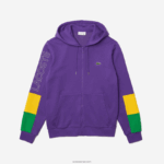 Lacoste סווטשירט עם רוכסן צמר קולורבלוק עם קפוצ'ון DZ4D0D1198 סגול צהוב ירוק 1cv גברים - Image 5
