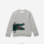 Lacoste סווטשירט פליסה בהדפס תנין DZ4D0D3244 צ'ין אפור לבן w9d ילדים