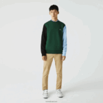 Lacoste סווטשירט פליסה מוברש DZ4D0D1096 ירוק שחור כחול ug6 גברים - Image 2