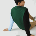 Lacoste סווטשירט פליסה מוברש DZ4D0D1096 ירוק שחור כחול ug6 גברים - Image 3