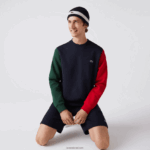 Lacoste סווטשירט פליסה מוברש DZ4D0D1097 כחול כהה ירוק אדום 4xn גברים - Image 2