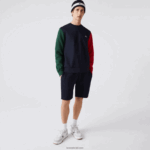 Lacoste סווטשירט פליסה מוברש DZ4D0D1097 כחול כהה ירוק אדום 4xn גברים