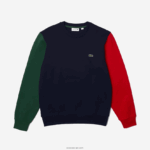 Lacoste סווטשירט פליסה מוברש DZ4D0D1097 כחול כהה ירוק אדום 4xn גברים - Image 4
