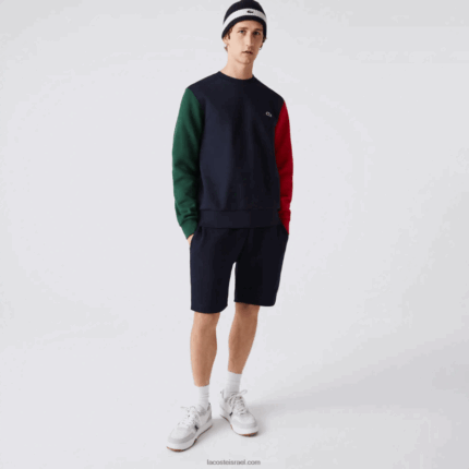 Lacoste סווטשירט פליסה מוברש DZ4D0D1097 כחול כהה ירוק אדום 4xn גברים
