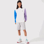 Lacoste סווטשירט פליסה מוברש DZ4D0D1098 לבן כחול סגול 89s גברים - Image 2