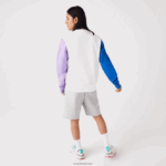 Lacoste סווטשירט פליסה מוברש DZ4D0D1098 לבן כחול סגול 89s גברים - Image 3