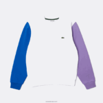 Lacoste סווטשירט פליסה מוברש DZ4D0D1098 לבן כחול סגול 89s גברים - Image 5