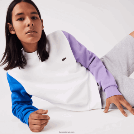 Lacoste סווטשירט פליסה מוברש DZ4D0D1098 לבן כחול סגול 89s גברים