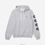 Lacoste סווטשירט פליסה עם הדפס קפוצ'ון DZ4D0D1200 אפור cca גברים - Image 4