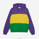 Lacoste סווטשירט פליסה קולורבלוק עם קפוצ'ון DZ4D0D1192 סגול צהוב ירוק 1cv גברים