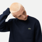 Lacoste סווטשירט פלנל עם פס לוגו בכושר קלאסי DZ4D0D291 כחול כהה 166 גברים - Image 2
