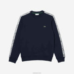 Lacoste סווטשירט פלנל עם פס לוגו בכושר קלאסי DZ4D0D291 כחול כהה 166 גברים - Image 4