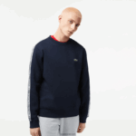 Lacoste סווטשירט פלנל עם פס לוגו בכושר קלאסי DZ4D0D291 כחול כהה 166 גברים