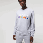 Lacoste סווטשירט פנימי עם הדפס צמר כותנה DZ4D0D1222 צ'ין אפור לבן w9d גברים