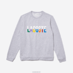 Lacoste סווטשירט פנימי עם הדפס צמר כותנה DZ4D0D1222 צ'ין אפור לבן w9d גברים - Image 5