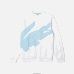 Lacoste סווטשירט צמר כותנה אורגנית בהדפס צוואר צוואר DZ4D0D1075 לבן 001 גברים - Image 5
