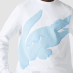 Lacoste סווטשירט צמר כותנה אורגנית בהדפס צוואר צוואר DZ4D0D1075 לבן 001 גברים - Image 6