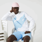 Lacoste סווטשירט צמר כותנה אורגנית בהדפס צוואר צוואר DZ4D0D1075 לבן 001 גברים