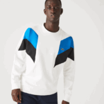 Lacoste סווטשירט צמר כותנה בעיצוב צוואר צוואר צוואר DZ4D0D1127 לבן כחול שחור wza גברים - Image 2