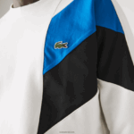 Lacoste סווטשירט צמר כותנה בעיצוב צוואר צוואר צוואר DZ4D0D1127 לבן כחול שחור wza גברים - Image 4