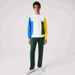 Lacoste סווטשירט צמר כותנה בצבע צוואר צוואר DZ4D0D1159 לבן כחול צהוב ירוק 8nr גברים - Image 2