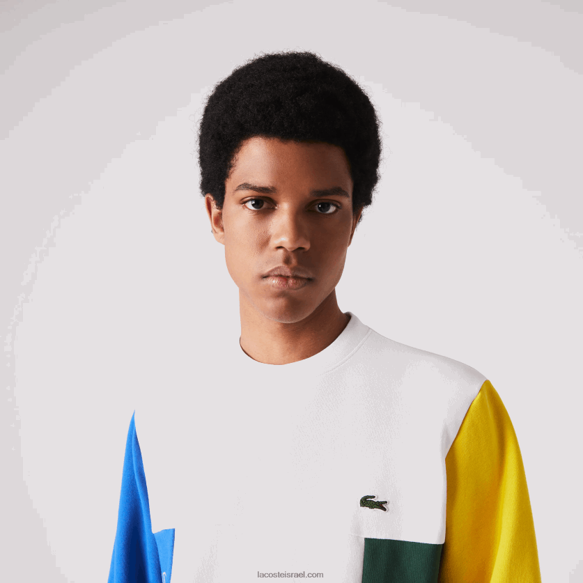 lacoste_d7a1d795d795d798d7a9d799d7a8d798_d7a6d79ed7a8_d79bd795d7aad7a0d794_d791d7a6d791d7a2_d7a6d795d795d790d7a8_d7a6d795d79.png Lacoste סווטשירט צמר כותנה בצבע צוואר צוואר DZ4D0D1159 לבן כחול צהוב ירוק 8nr גברים - Image 1