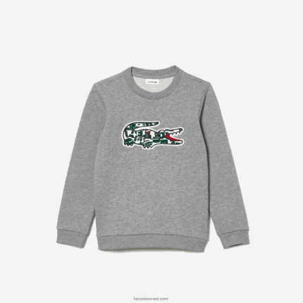 Lacoste סווטשירט צמר כותנה עם צווארון צווארון תנין מורשת DZ4D0D3255 אפור צ'ין לבן ירוק jnd ילדים