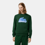 Lacoste סווטשירט צמר לא מוברש צוואר עגול DZ4D0D299 ירוק 132 גברים